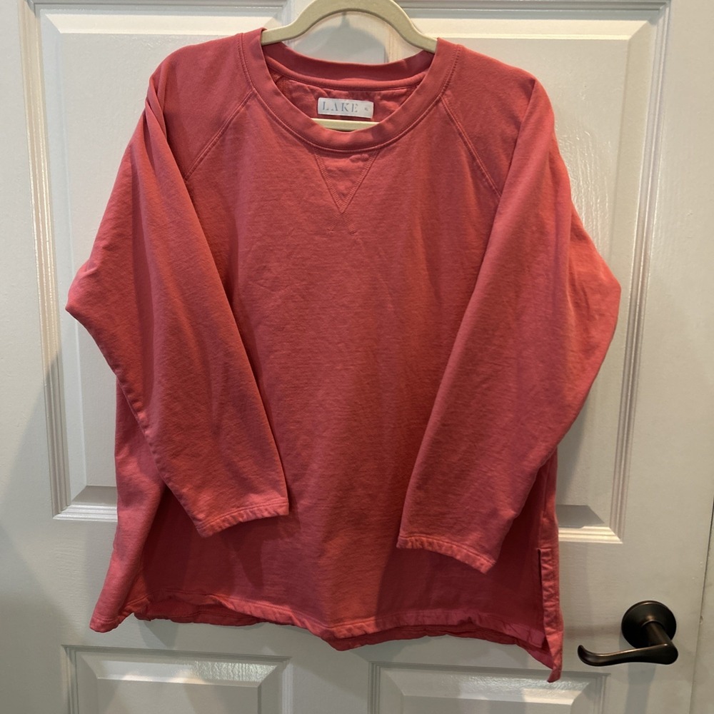 NWOT LAKE coral Pullover Sweatshirt XXL Women Crew Neck Side Slit Long Sleeve